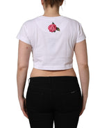 Dolce & Gabbana White DG Floral Cotton Jersey Crop T-shirt