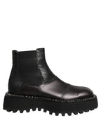 Dolce & Gabbana Black Leather Slip On Chelsea Boots Shoes