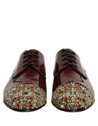 Dolce & Gabbana Maroon Embellished Derby Dress Formal Shoes
