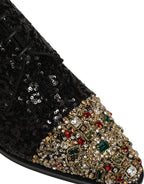 Dolce & Gabbana Black Sequin Embellished Men Derby Dress Shoes
