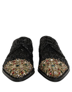 Dolce & Gabbana Black Sequin Embellished Men Derby Dress Shoes