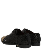 Dolce & Gabbana Black Sequin Embellished Men Derby Dress Shoes