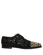 Dolce & Gabbana Black Sequin Embellished Men Derby Dress Shoes