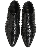Dolce & Gabbana Black Leather Studded Men Formal Derby Shoes