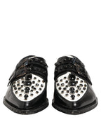 Dolce & Gabbana Black Leather Studded Formal Monk Strap Shoes