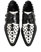 Dolce & Gabbana Black Leather Studded Formal Monk Strap Shoes