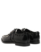 Dolce & Gabbana Black Leather Studded Formal Monk Strap Shoes