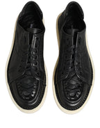 Dolce & Gabbana Black Leather Lace Up Low Top Sneakers Shoes