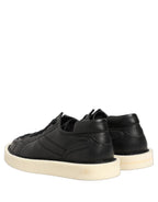 Dolce & Gabbana Black Leather Lace Up Low Top Sneakers Shoes