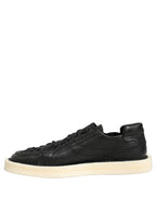 Dolce & Gabbana Black Leather Lace Up Low Top Sneakers Shoes