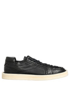 Dolce & Gabbana Black Leather Lace Up Low Top Sneakers Shoes