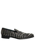 Dolce & Gabbana Black Silver Embellished Slip On Loafers Shoes