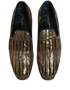 Dolce & Gabbana Gold Striped Sequin Embellished Loafer Shoes