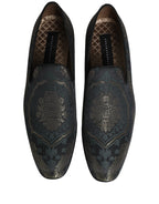 Dolce & Gabbana Black Floral Brocade Slip On Loafers Shoes