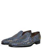 Dolce & Gabbana Blue Floral Brocade Slip On Loafers Shoes