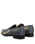 Dolce & Gabbana Blue Floral Brocade Slip On Loafers Shoes
