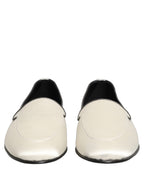 Dolce & Gabbana White Satin Logo Slip On Flats Loafers Shoes