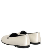 Dolce & Gabbana White Satin Logo Slip On Flats Loafers Shoes