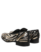 Dolce & Gabbana Gold Striped Sequin Embellished Loafer Shoes