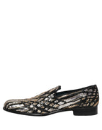 Dolce & Gabbana Gold Striped Sequin Embellished Loafer Shoes