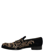 Dolce & Gabbana Black Velvet Embellished Dress Loafers Shoes