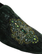 Dolce & Gabbana Green Velvet Embellished Dress Loafers Shoes