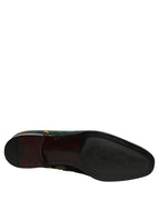 Dolce & Gabbana Green Floral Embroidery Dress Loafers Shoes