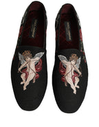 Dolce & Gabbana Black Baroque Angel Crown Rose Loafers Shoes