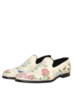 Dolce & Gabbana White Floral Embroidery Dress Loafers Shoes