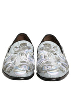 Dolce & Gabbana White Floral Embellished Men Loafers Shoes