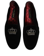 Dolce & Gabbana Black Crown Embellished Dress Loafers Shoes