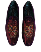 Dolce & Gabbana Violet Velvet Rhinestone Sequin Loafers Shoes