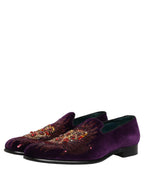 Dolce & Gabbana Violet Velvet Rhinestone Sequin Loafers Shoes