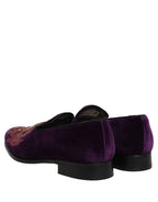 Dolce & Gabbana Violet Velvet Rhinestone Sequin Loafers Shoes
