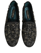 Dolce & Gabbana Black Rhinestone Embellished Loafers Shoes
