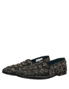 Dolce & Gabbana Black Rhinestone Embellished Loafers Shoes