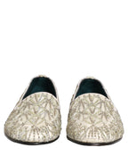 Dolce & Gabbana White Velvet Embroidered Dress Loafers Shoes