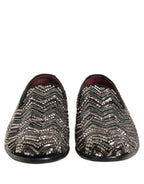 Dolce & Gabbana Black Velvet Floral Embellished Loafers Shoes