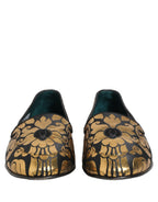 Dolce & Gabbana Black Gold Floral Jacquard Dress Loafers Shoes