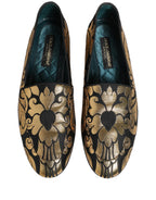 Dolce & Gabbana Black Gold Floral Jacquard Dress Loafers Shoes