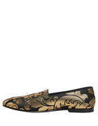 Dolce & Gabbana Black Gold Floral Jacquard Dress Loafers Shoes