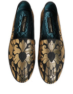 Dolce & Gabbana Black Gold Floral Jacquard Dress Loafers Shoes