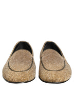Dolce & Gabbana Gold Crystal Embellished Men Loafers Shoes