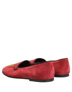 Dolce & Gabbana Red Velvet Logo Embroidery Men Loafers Shoes