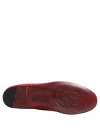 Dolce & Gabbana Red Velvet Logo Embroidery Men Loafers Shoes
