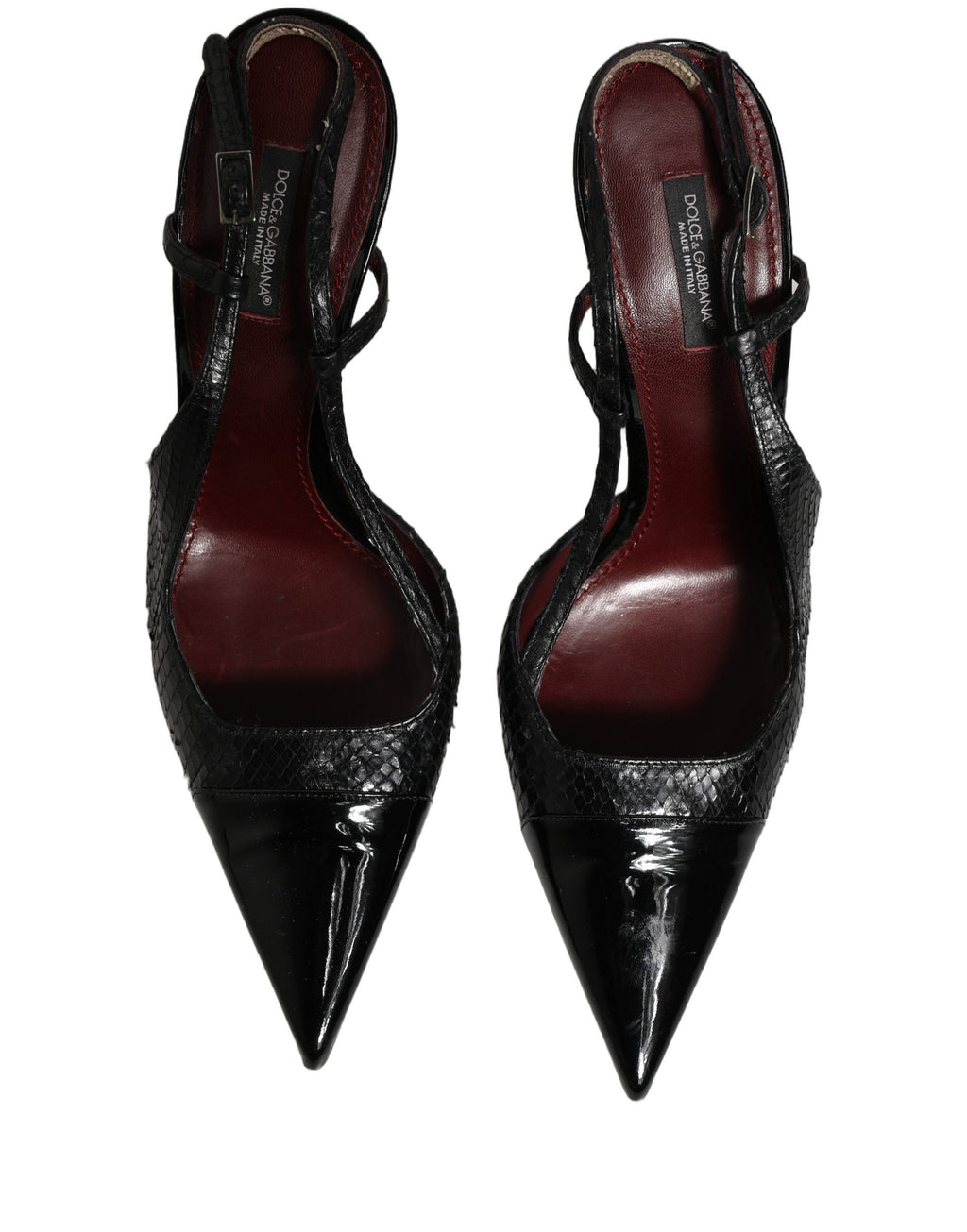Dolce & Gabbana Black Exotic Patent Leather Slingback Pumps Shoes