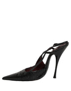 Dolce & Gabbana Black Exotic Patent Leather Slingback Pumps Shoes