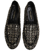 Dolce & Gabbana Black Crystal Embellished Dress Loafers Shoes