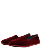 Dolce & Gabbana Maroon Velvet Slip On Men Flats Loafers Shoes