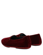 Dolce & Gabbana Maroon Velvet Slip On Men Flats Loafers Shoes